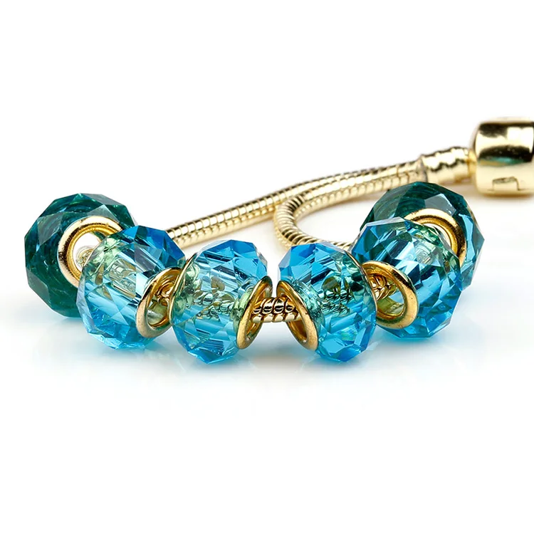 

Green Faceted Crystal Glass Beads DIY Big Hole European Bead for jewelry making Charms Bracelet