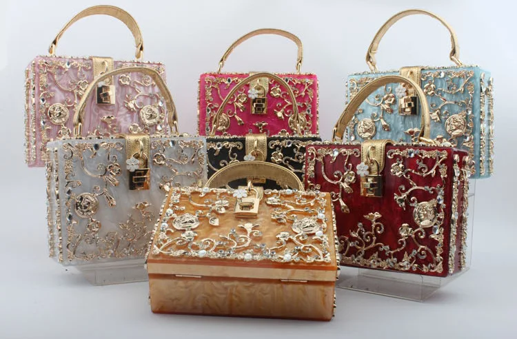 Wholesale new candy fashion female gold party crystal women party clutches wedding stones banquet luxury clutch evening bags