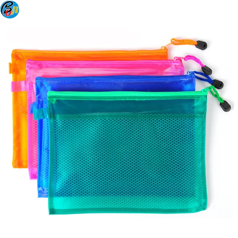 

Different Size PVC Plastic Office Stationery Mesh Bags With Slider Zipper