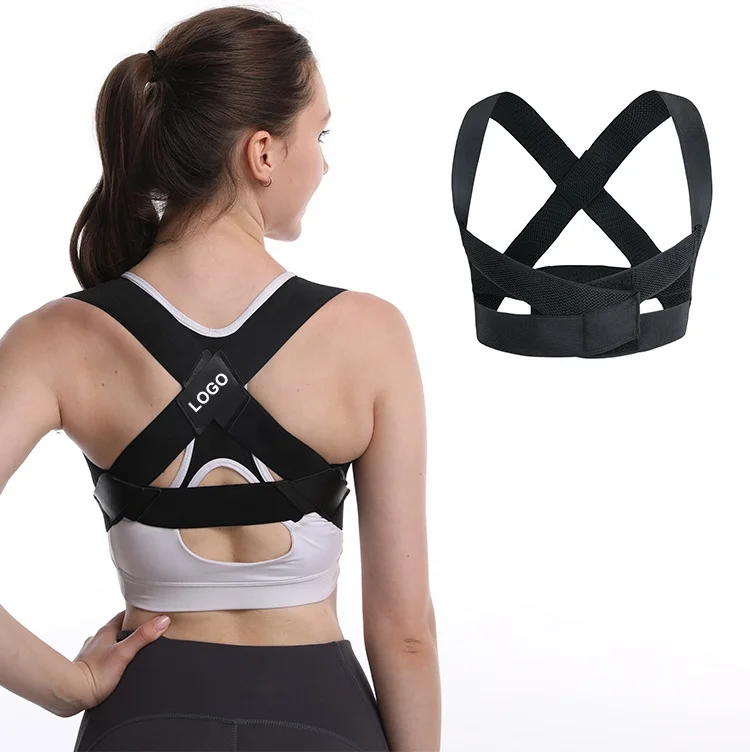 

Low MOQ Private Label Back Brace Simple Adjustable for Women and Men Posture Corrector, Black/pink