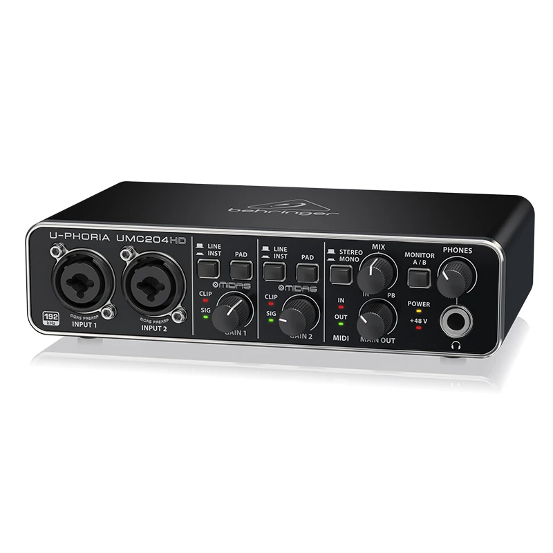 

Audiophile UMC204HD Mic Preamplifier Professional Studio Sing Music Live Recording Guitar band USB Audio Interface Sound card, Black