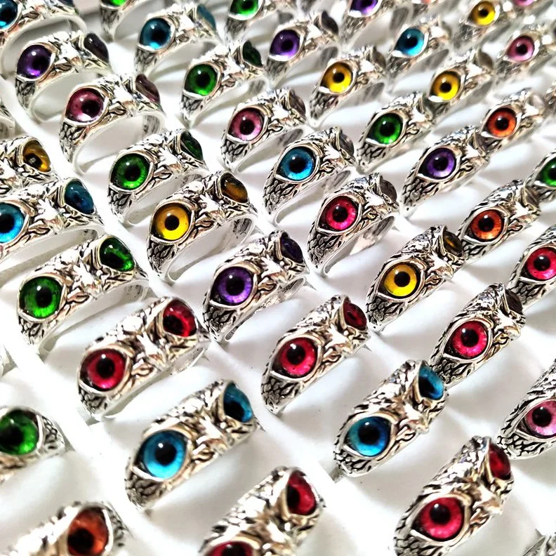 

Charming Fashion Cute Little Owl Lovers Ring Creative Jewelry Vintage Multicolor Eveil Eyes Rings For Women Man Couples Gift