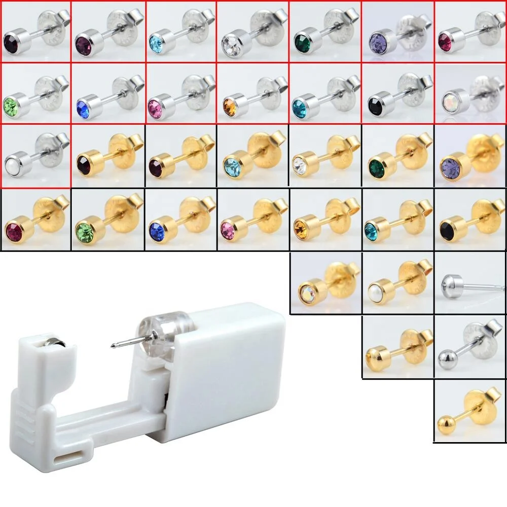 

24pcs/box Steel & Gold Plating Birthstone Sterilized Disposable Ear Piercing Unit Gems Earring Studs Piercing Body Jewelry