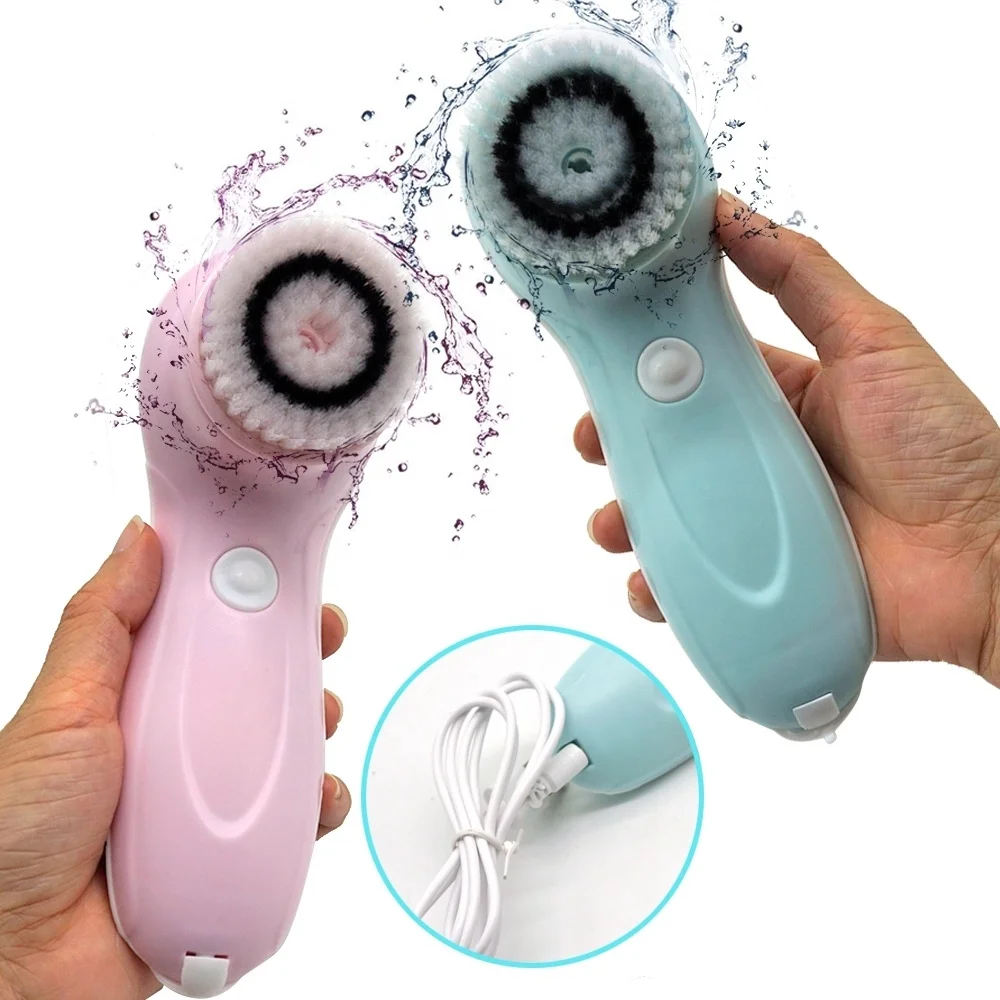 

3 in 1 Handheld Facial Cleaning Electric Spin Cleansing Massager Replacement Face Skin Beauty Washing Brush, Pink/white/blue