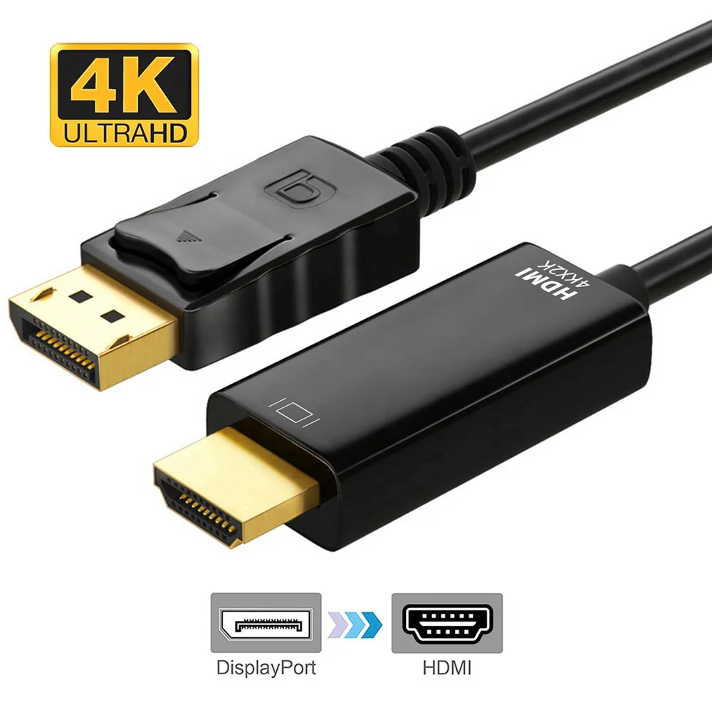 

1.8M 6FT 4K x 2K Gold Plated DisplayPort DP to HDMI Adapter Cable Cord Display Port Male To HDTV Male Cable Converter PC Laptop, Black