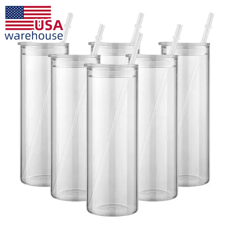 

USA Warehouse FREE SHIPPING 25oz Frosted Glass Sublimation blanks Tumbler Glass Can With Lid And Straw