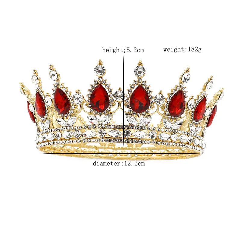 
NeeFu WoFu Glorious Simulated Red Ruby Crystal Pageant Full Circle Crowns Bridal Gold Tiaras Multicolor rhinestone Crown 