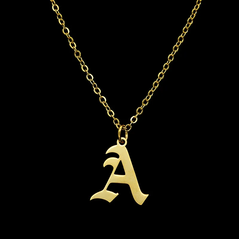 

2021 Trendy Gothic Old English A-Z Letter Necklace For Women Wholesale 100% Stainless Steel Alphabet Initial Name Jewelry