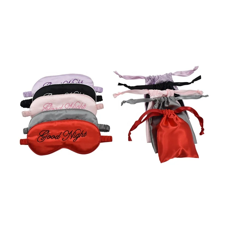 

Hot Sale Embroidery Eye Mask With Good Night Pouch And Cloth Bag For Sleep Better In Travel And Hotel Gift Girlfriend Present