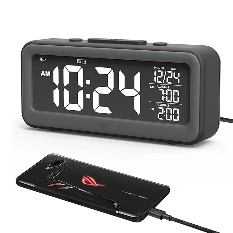 

Fullwill Small Desk Design Shelf Alarm Clock Digital Full Range Adjustable Dimmer and Alarm Volume for Heavy Sleepers
