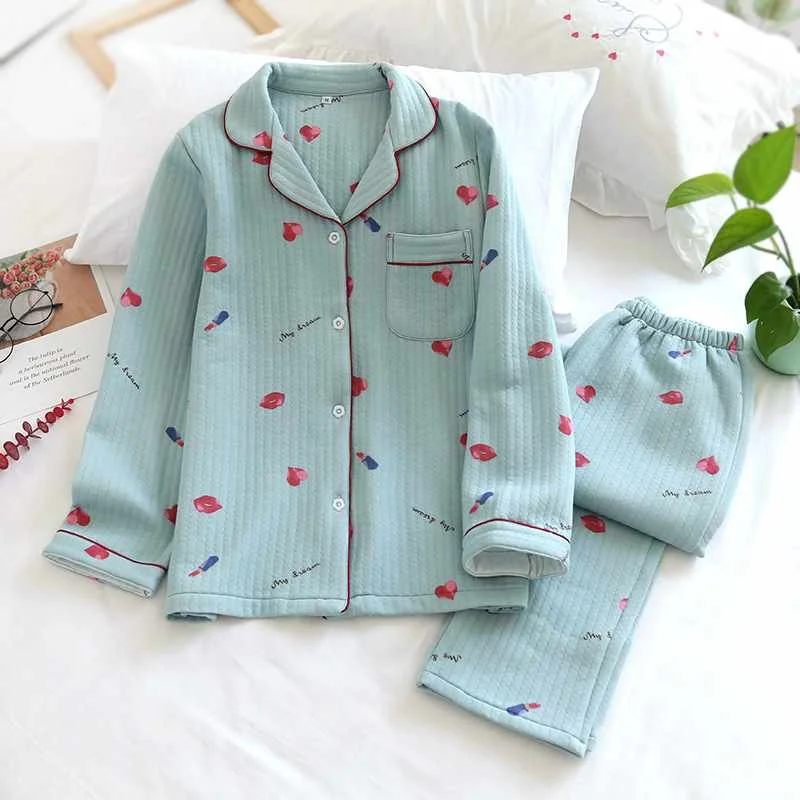 

Japanese style sleepwear suit ladies autumn and winter pure cotton air cotton warm long-sleeved home wear plus size two-piece s, Required