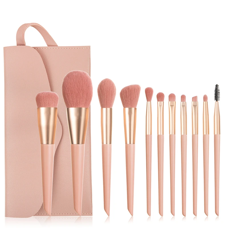 

11PC Beauty Products For Women Custom Face Pink Makeup Brushes Logo With Bag Professional