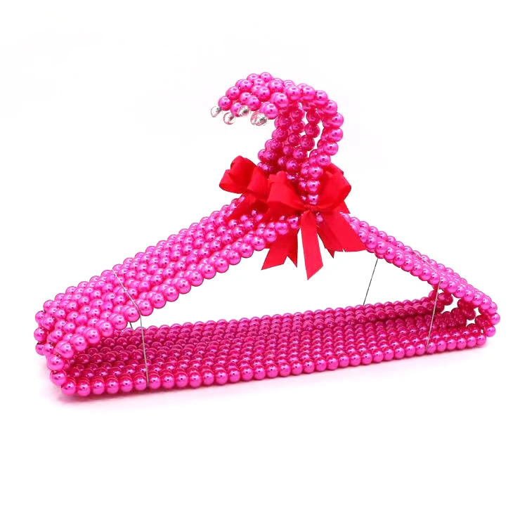 

Hot selling 12 colors fashion beaded hanger pearl beaded racks plastic baby clothes, 12colors
