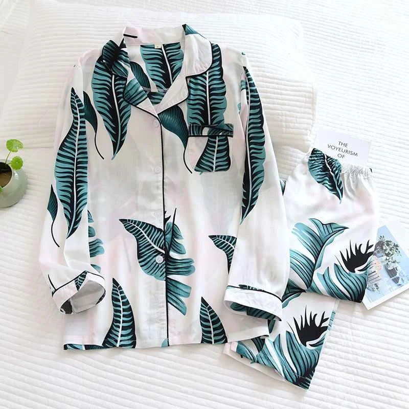 

Spring and summer ladies man-made cotton sleepwear suit viscose fiber plus size home service soft long-sleeved geometric pattern, Required