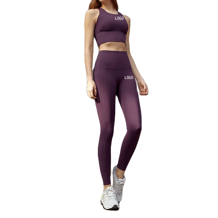 

2020 running set 2piece bra and legging cross back sexy spandex yoga set for women, Customized colors