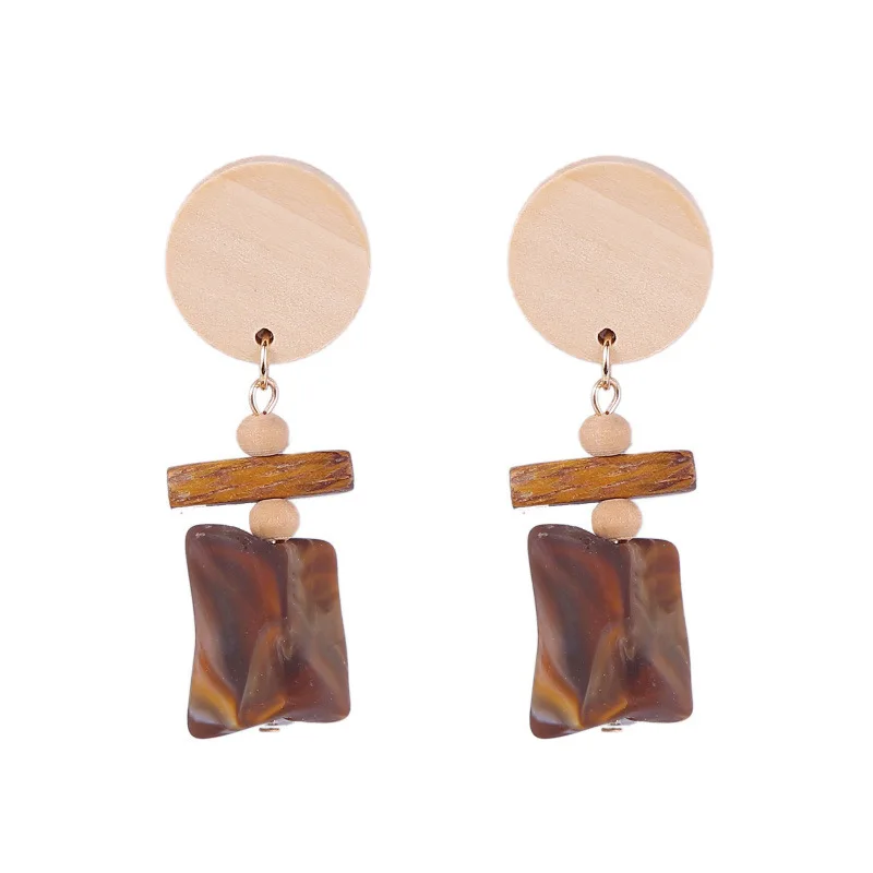 

Wholesale Geometric Wood Acrylic Earrings Color Painted Wooden Beads Drop Acrylic Earrings Women