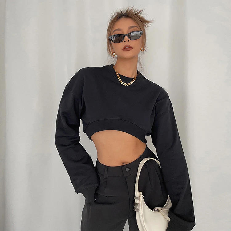 

High Quality Fashion Causal Crop Top Black Custom Hoodies Fall Women's Cropped Workout Hoodie Sweatshirts, Customized color