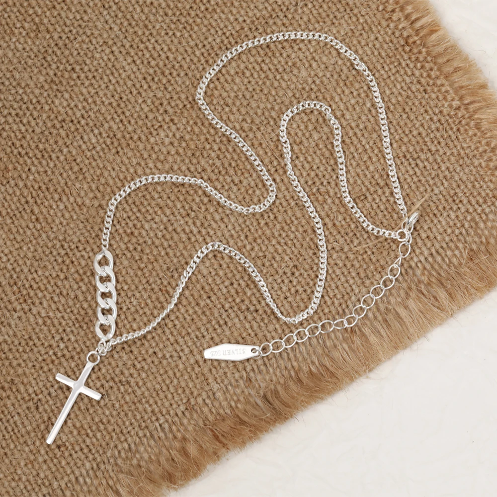 

VIANRLA 925 sterling silver cross pendant necklace cuban chain necklace