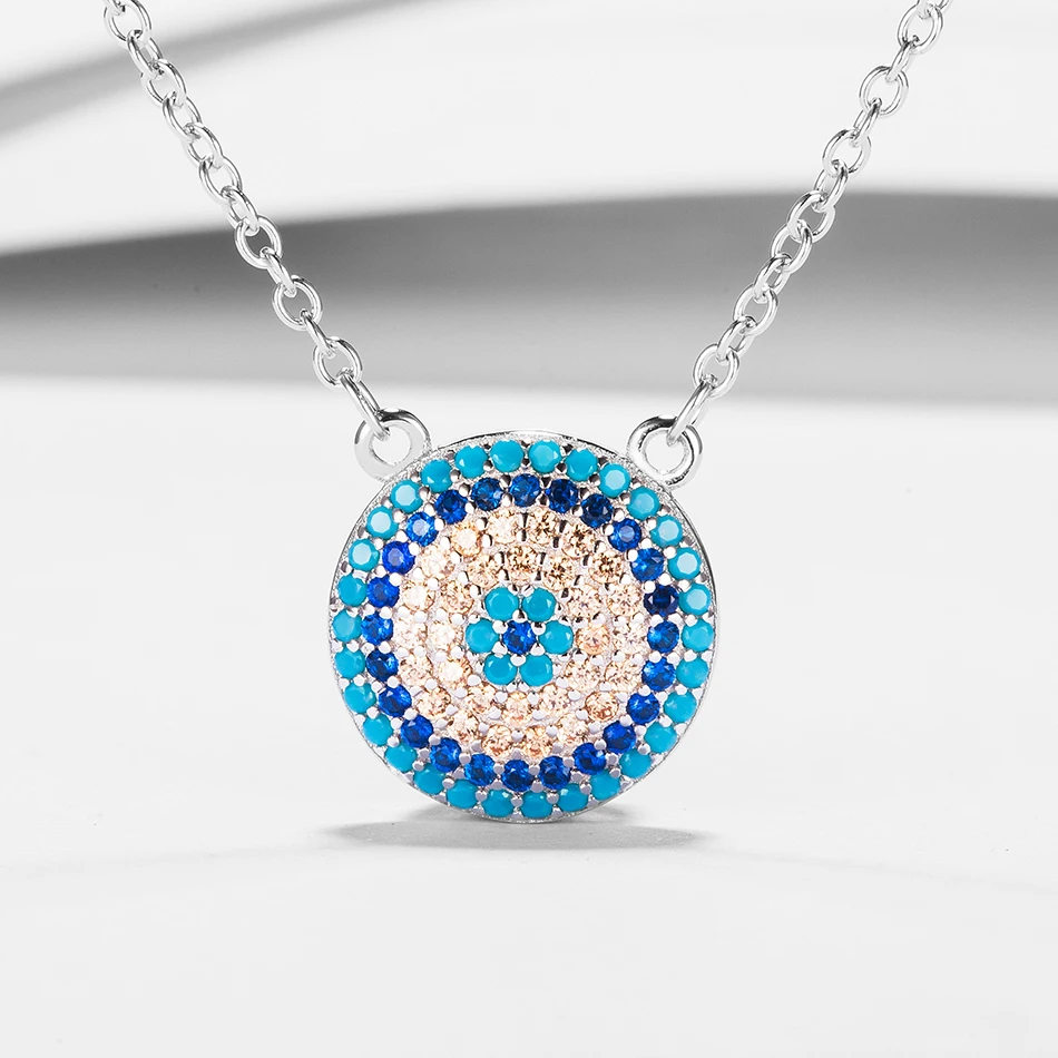 

High Quality Real 925 Sterling Silver Necklace With Cubic Zirconia Blue Eye Pendants Necklaces For Women Fashion Jewelry Gift