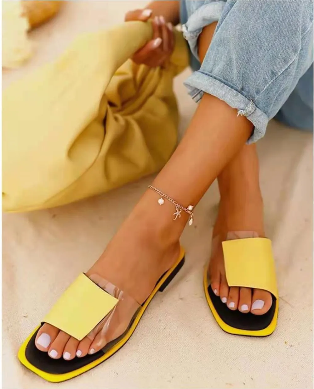

Luxury Fashion Designer Female Beach Sandals Shoes Women 2021 New Arrivals Clear Trendy Leather Summer Ladies Flat Sandals, 4 colors