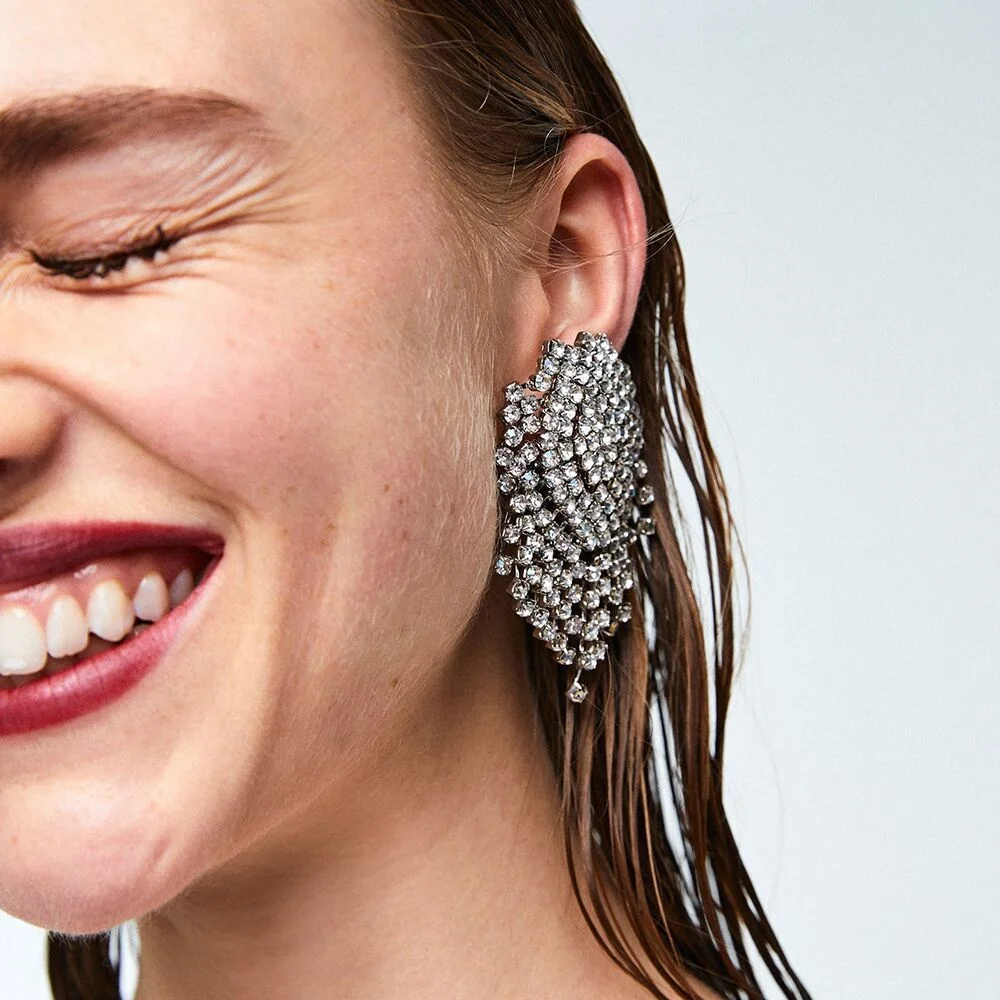 

Wholesale Factory Direct Rhinestone Earrings fashion geometrical earrings alloy with tassels eardrop diamond jewelry for women, As picture
