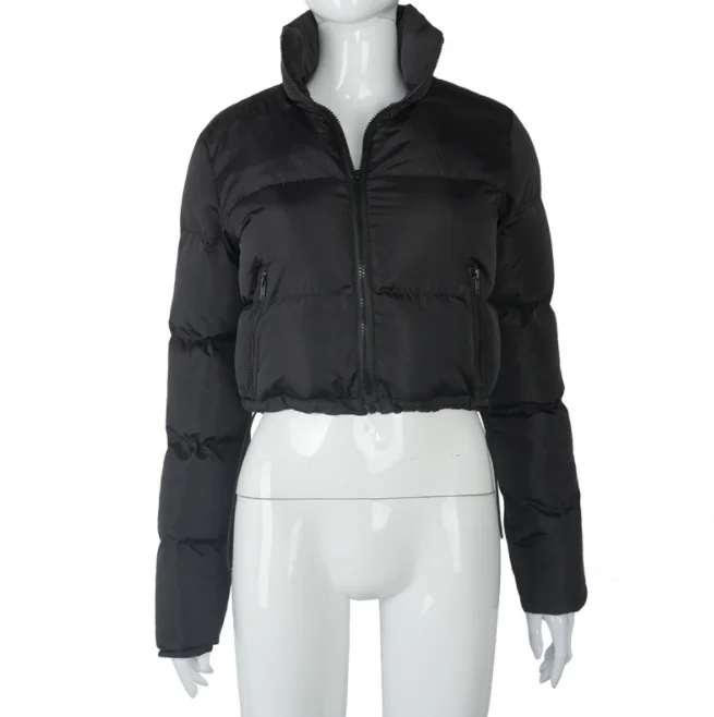 

2021 Women Winter Jackets Bubble Crop Coats Puff Ladies Down Coats  Patchwork Winter Black Bomber Puffer Jackets