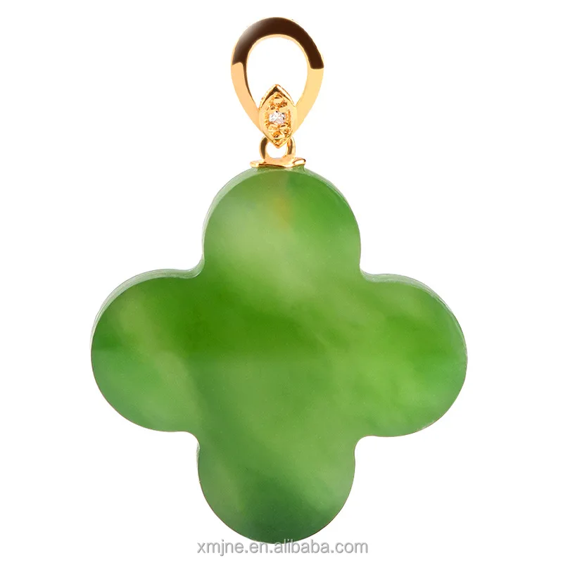 

Certified Grade A Spinach Green Hotan Jade Green Jade Clover Pendant 18K Gold Natural Jade Pendant Necklace for Men and Women