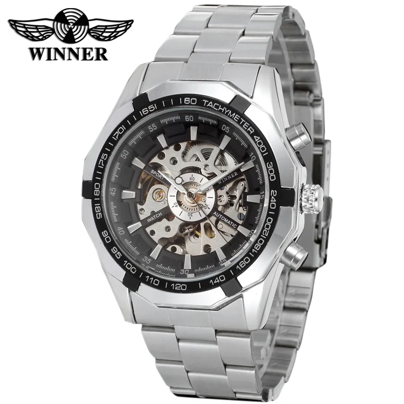 

WINNER 8042 Classic business automatic mechanical watch men stainless steel strap skeleton mens watches winner 246