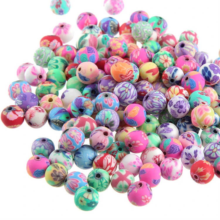 

2021 bohemia phone chain beaded accessories polymer clay balls beads round for jellery making, Mix color