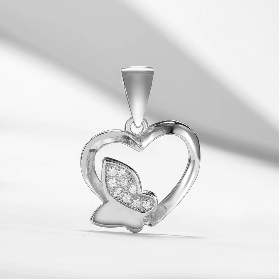 

Simple Design 925 Sterling Silver Cubic Zirconia Heart Shape Pendant Butterfly Pendants For Women Necklace Jewelry Making