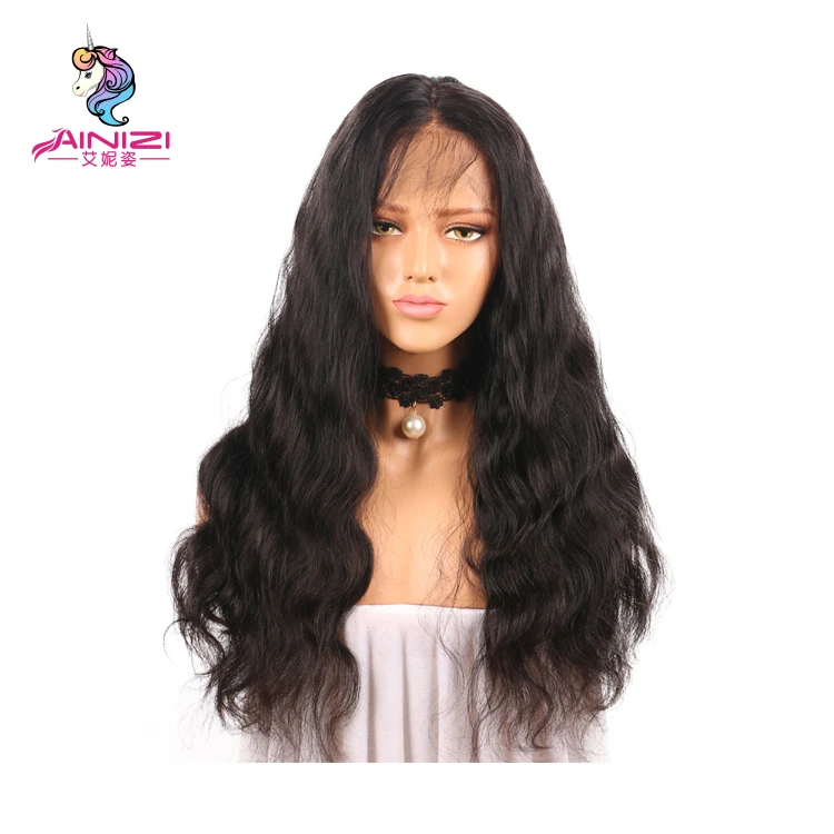 

Ainizi Factory wholesale high temperature fiber long 24 inches natural black loose wave synthetic lace front wigs for women