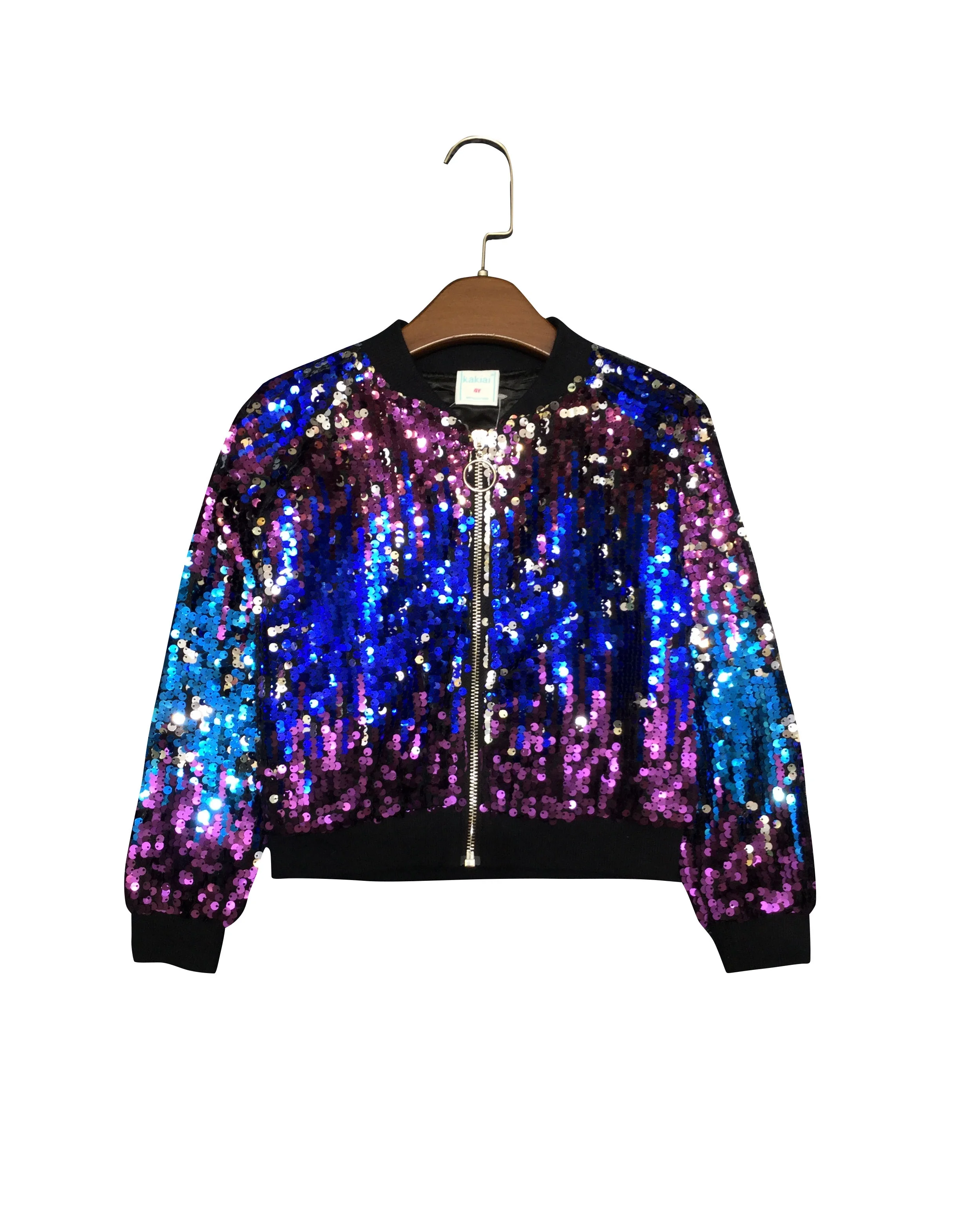 

High Quality Children Ribbed Blazer Fashion Gradient Sequins Pilot Jacket For Girl