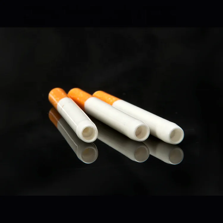 

Ceramic Cigarette Shape 78mm 55mm Length Dugout Pipes Smoking Accessories One Hitter Portable Herb Tobacco Pipe, As picture