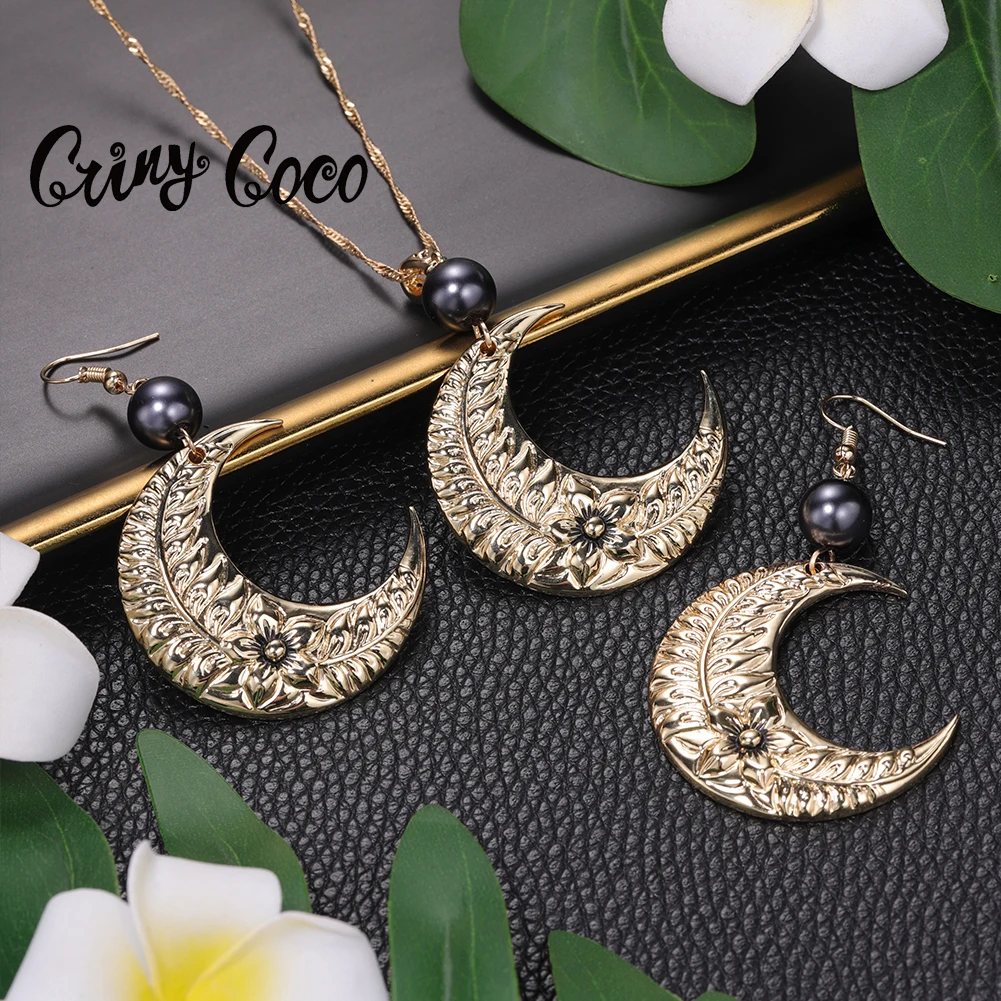 

Cring CoCo Fine New samoan fashion pendant moon 14k gold necklace polynesia earrings sets hawaiian jewelry wholesale mom, Picture shows