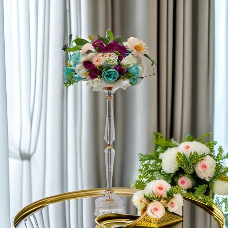 

Metal with Acrylic Tall Wedding Decoration Pillars Candle Holders Flower Gold Stand Flower Vase Stands Centerpieces