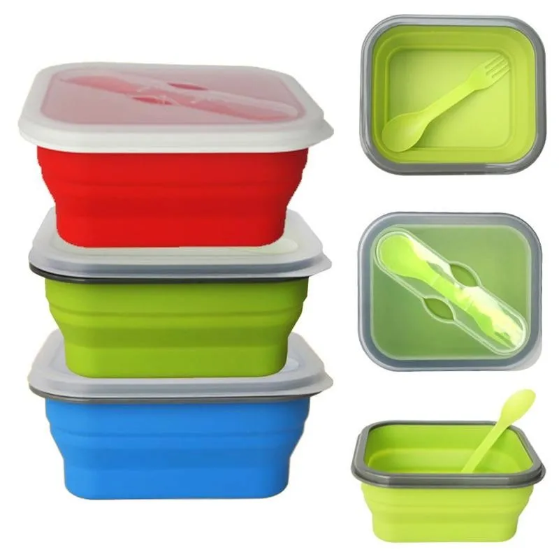

Silicone Folding Bento Box Collapsible Portable Lunch Box for Food Dinnerware Food Container Bowl Lunchbox Tableware, Red,magenta,blue,green