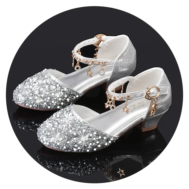 

hot selling 2021 Girls Sequins Princess shoes party Sandals Crystal High Heels shoes dressy shoes kids