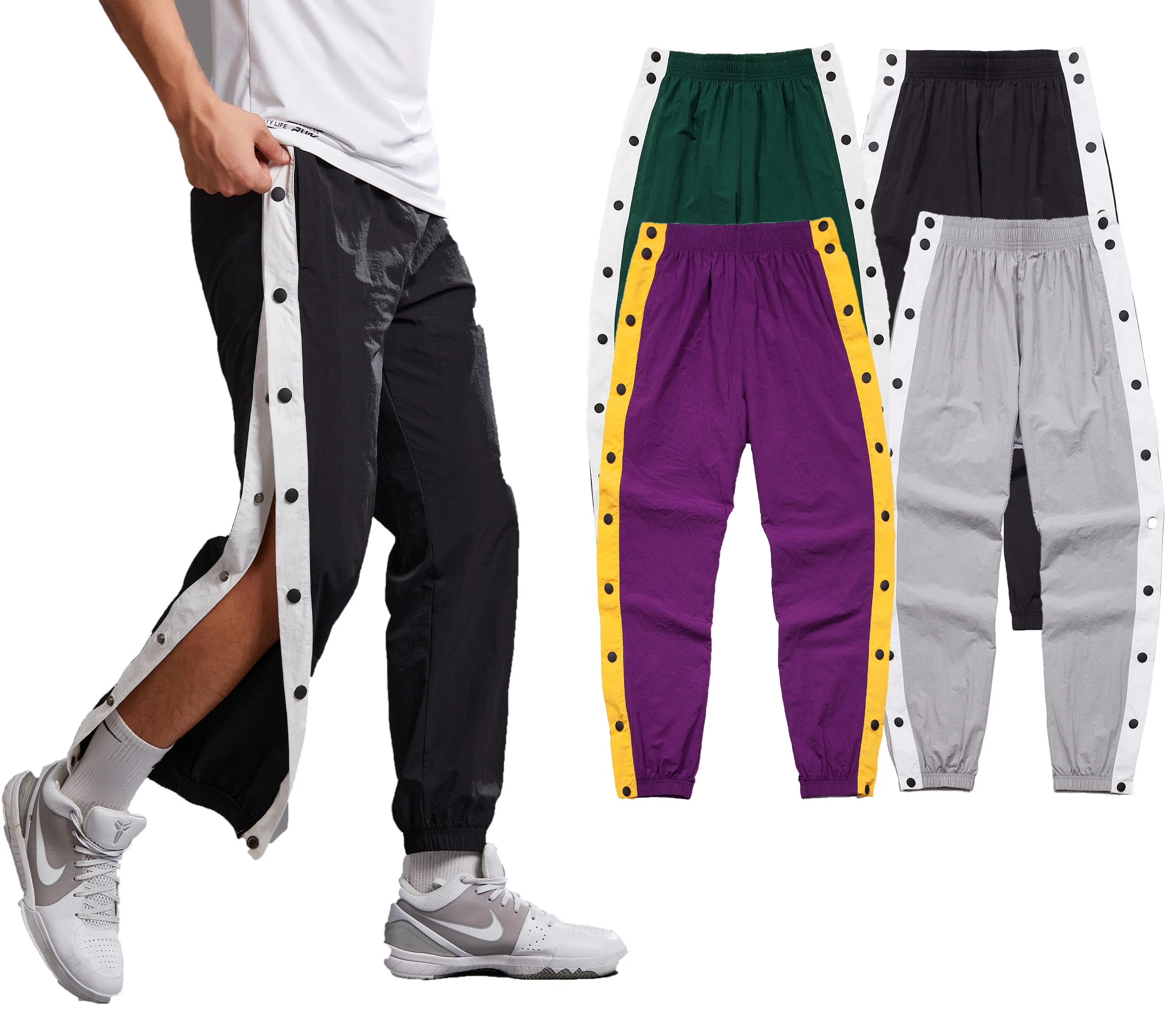 

OEM Size open Button Closure Sweatpants Sports Full Length Men Sweatpants 100% NYLON Basketball training pants, Black,gray,purple,mint
