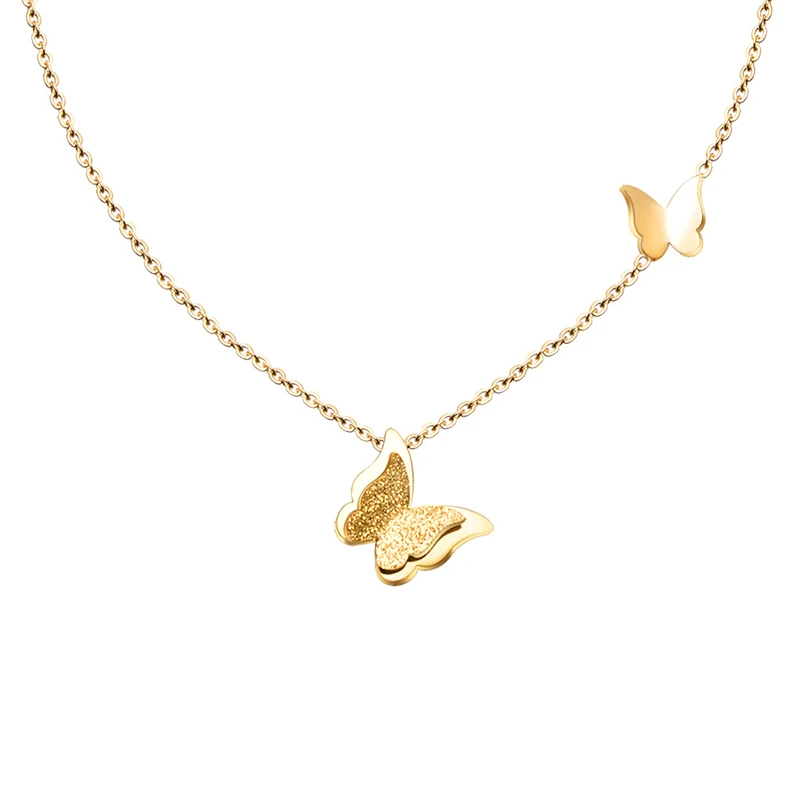 

Korean Smart Frosted Two Butterfly Necklaces for Women Clavicle Chain Titanium Steel 18K Gold Necklaces Jewelry