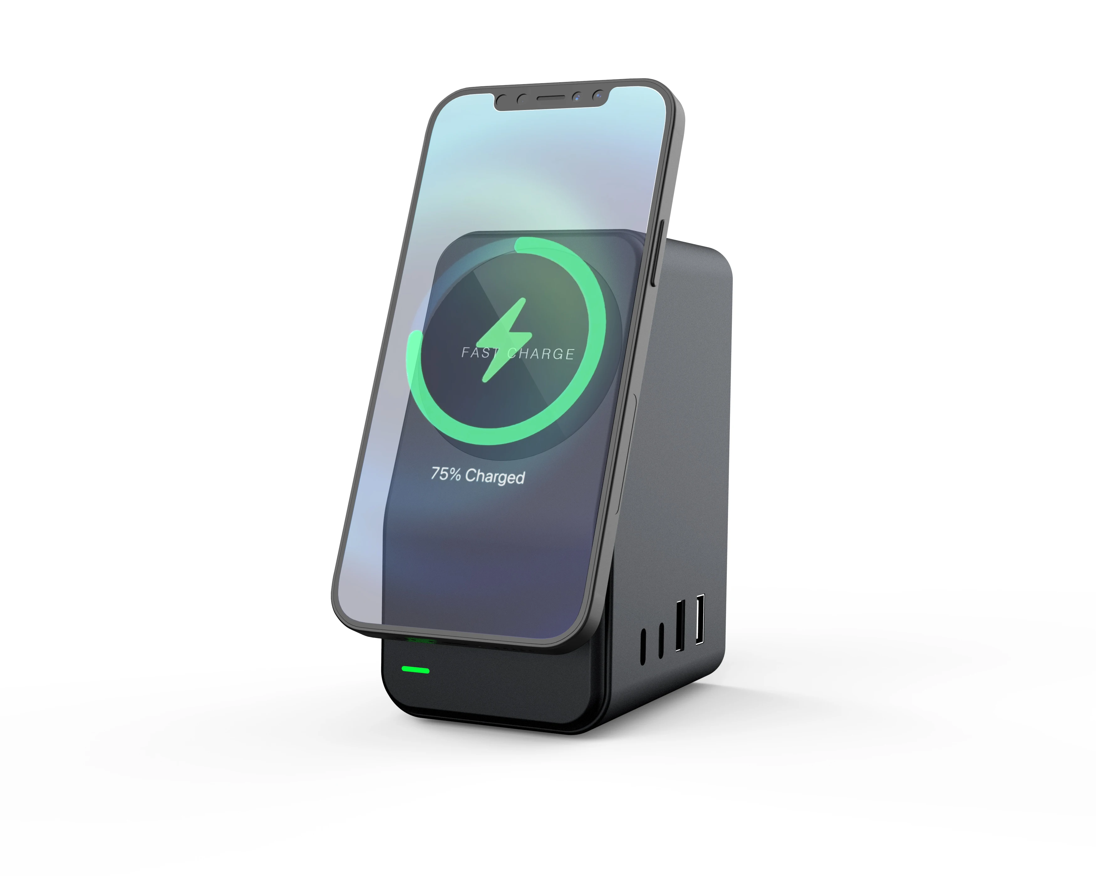 

5 in 1 multi-functional charging station 4 USB and PD outputs with magnetic wireless charger, Black