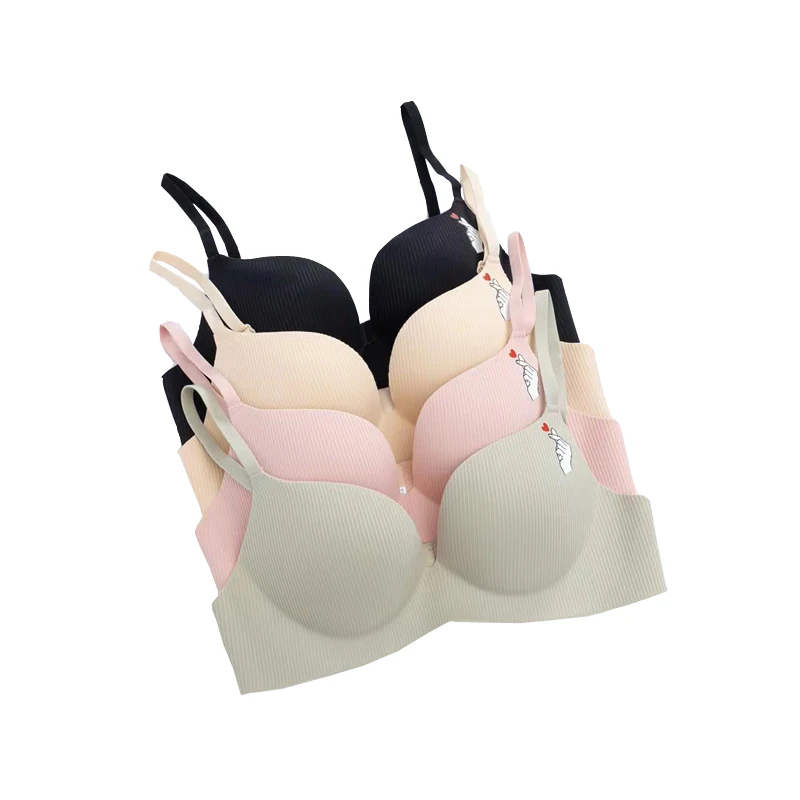 

Women stripe Comfort No Wire push up Bras Seamless No Side Effects Wire-Free Contour Bra, Black, skin color, pink, green