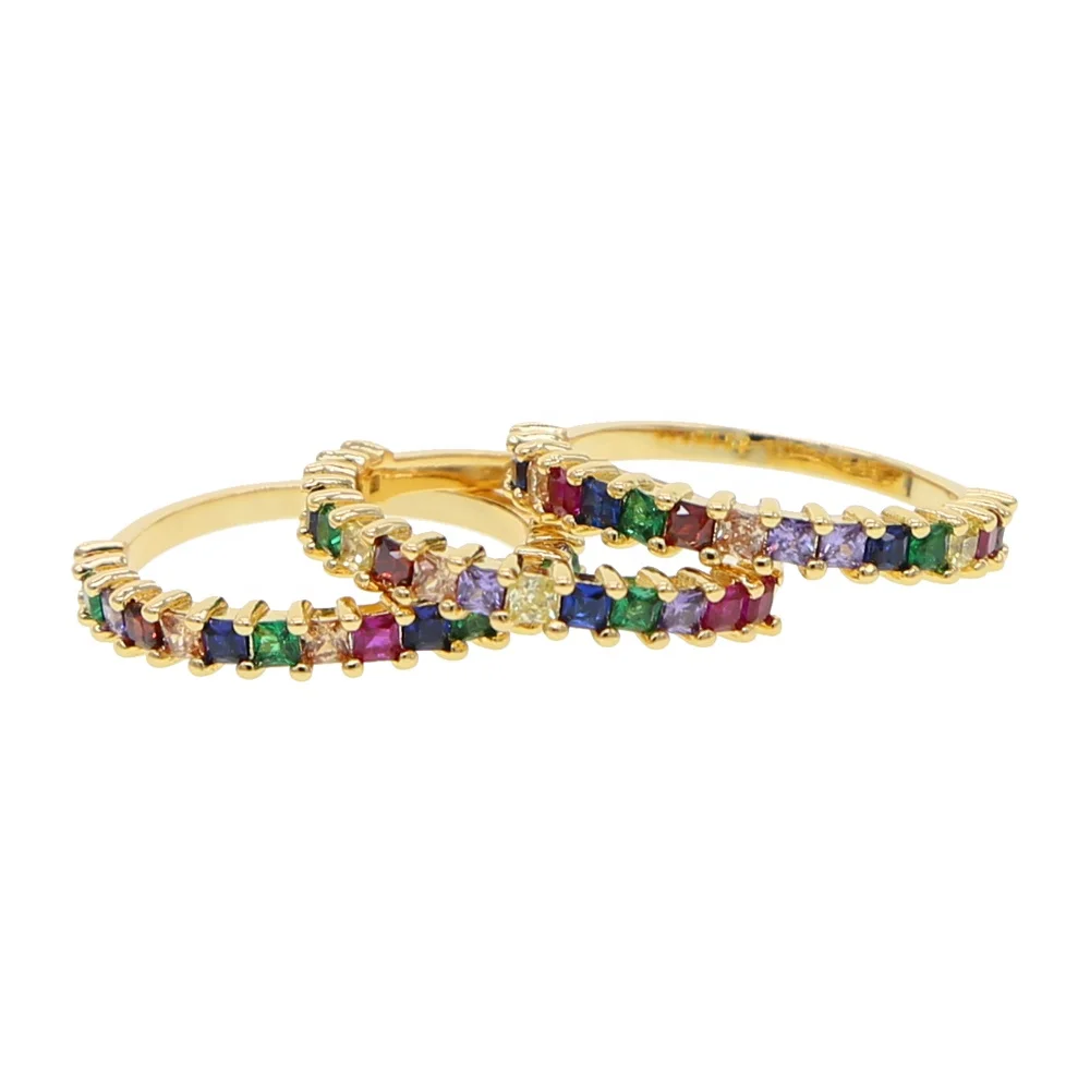 

Thin delicate square rainbow cz engagement band rings for women stack stacking Full finger fashion jewelry ring