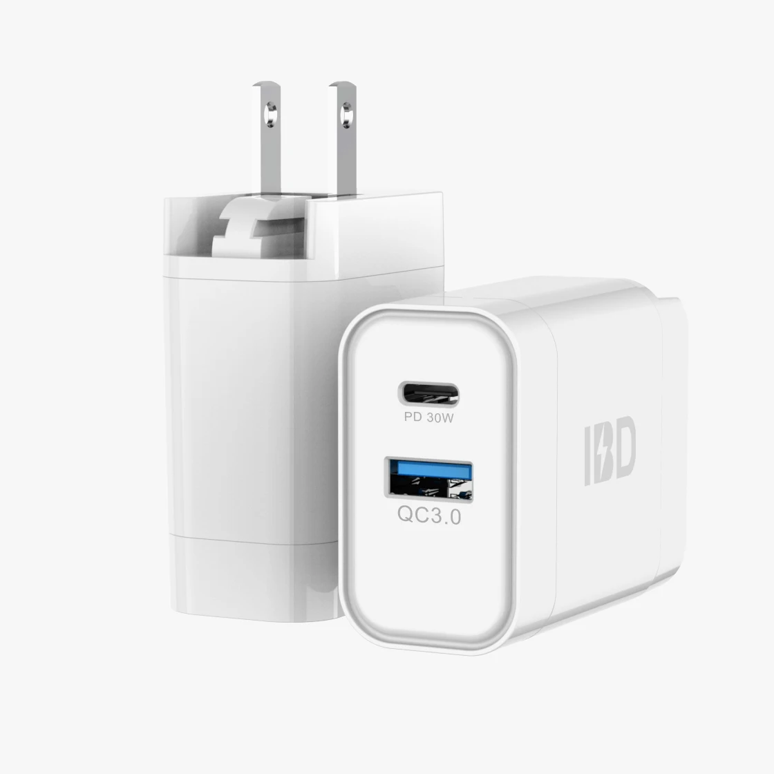 

IBD 2020 New Wall Charger Dual USB Port 18W, Qc 3.0 Fast Charge For Mobile Phone PD 30W Usb Wall Charger