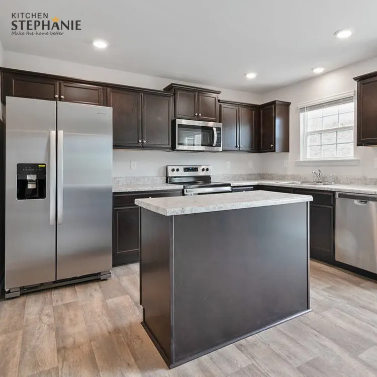classic solid wood kitchen cabinet with island for home, traditional black cabinet kitchen set