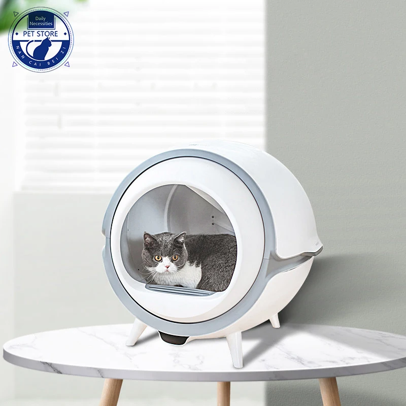 

Closed luxury intelligent self cleaning automatic cat litter box pet products, White