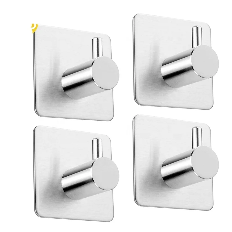 

4 Pack Wall Hooks Hanger Bathroom Office Hooks, Kitchen Home Stick Stainless Steel Adhesive Hook, Silver, black