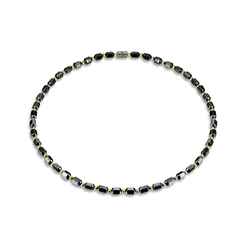 

2021 Trendy Couples Necklace Chain Womens Health Care Black Beads Beaded Magnetic Hematite Necklace Men, Black necklace