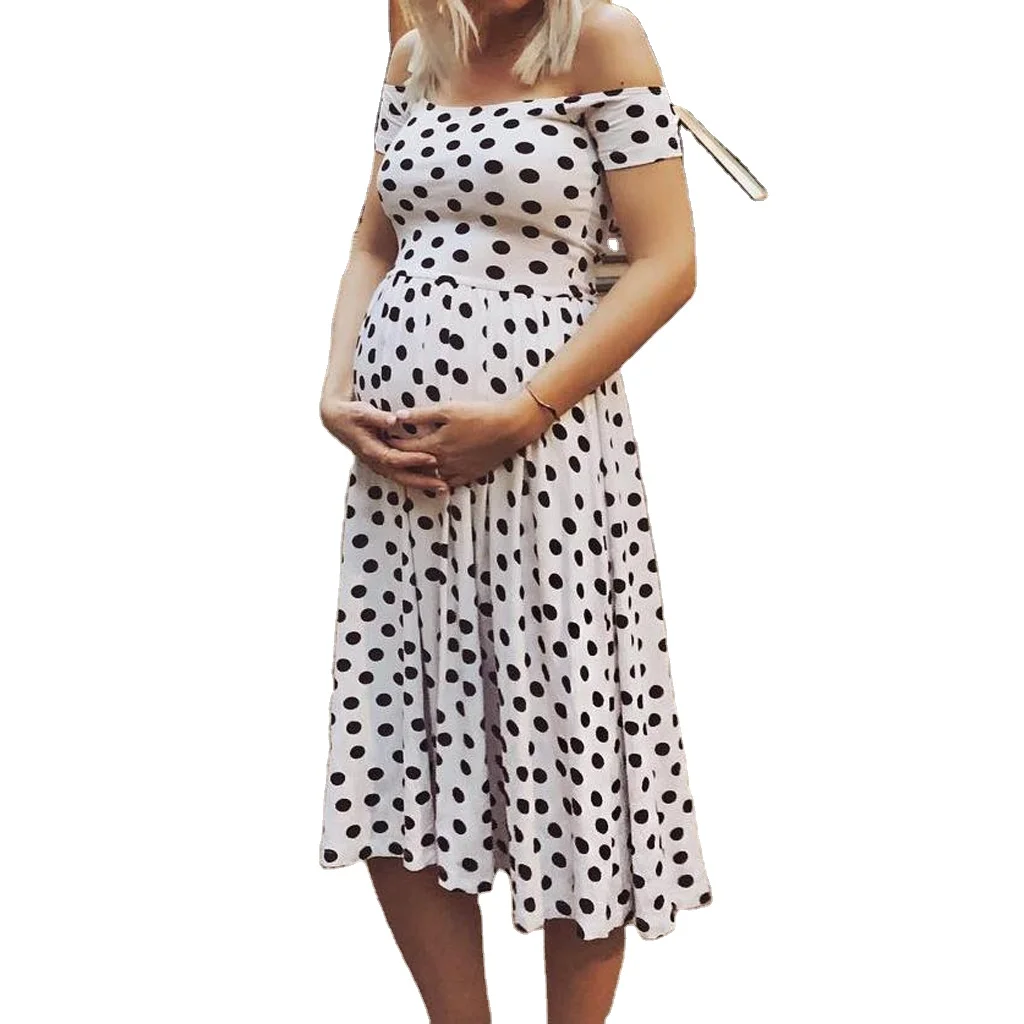 

2021 New Arrivals Short Sleeve Loose Maternity Off Shoulder Dot Dresses Low Price Pregnancy Woman Workout Sexy Summer dresses