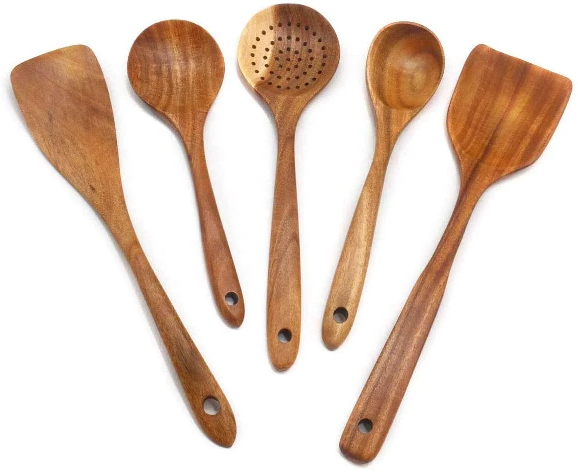 

Acacia Wooden Kitchen Utensil Set, Nonstick Wooden Spoon Set, Soft Comfortable Grip Wooden Spatula