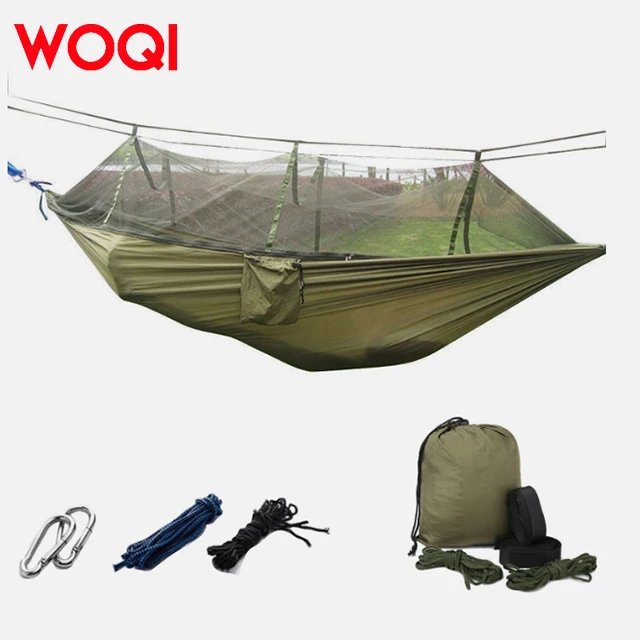 WOQI Lightweight Outdoor Terrace Garden Swing Parachute Nylon Camping Mosquito Net Hammock Beach Travel Hammock